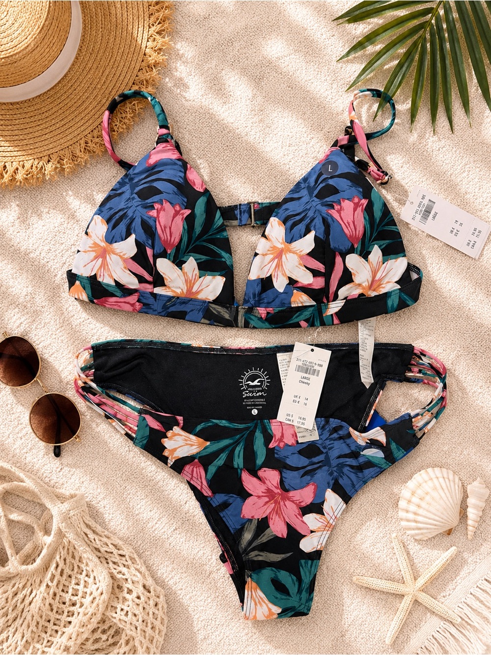 Hollister Floral Bikini Set NWT Large Triangle Top Cheeky Bottoms Y2K Style - Picture 1 of 4